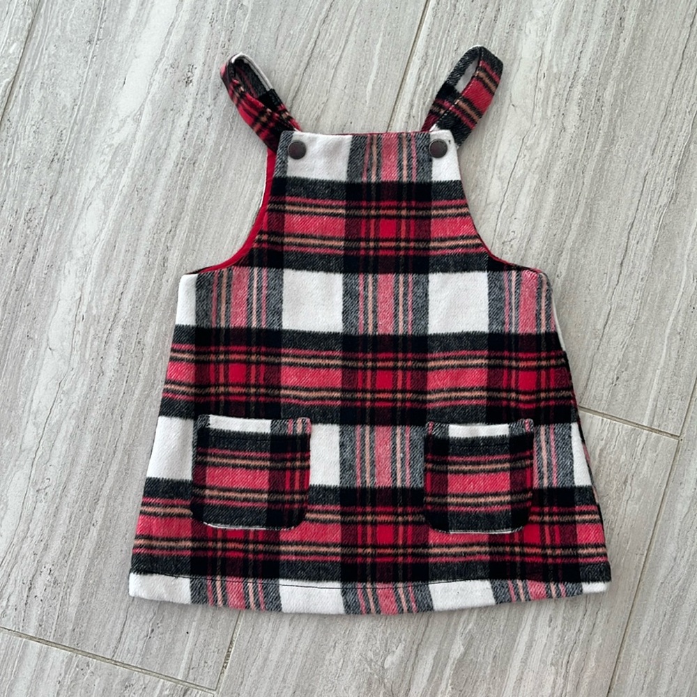 Little Me baby girls’ flannel jumper dress red and black